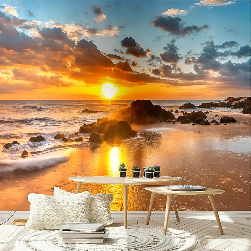 Cool Wallpapers Sunset Beach Wallpaper Wall Mural Wall Sticker Covering Print Peel and Stick Removable Self Adhesive Secret Forest PVC / Vinyl Home Decor3