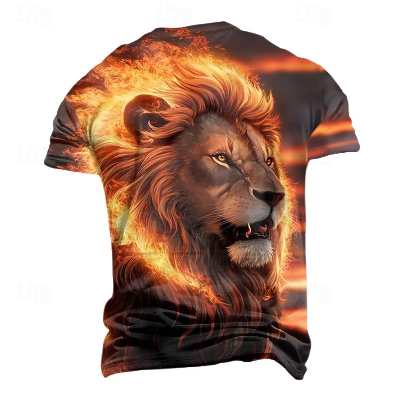 Men's Graphic Animal Lion T Shirt Short Sleeve T shirt 3D Print Crew Neck Shirt Retro Vintage Casual Street Style Sports Outdoor Holiday Going out Orange Spring & Summer Clothing Apparel S M L XL 2XL2