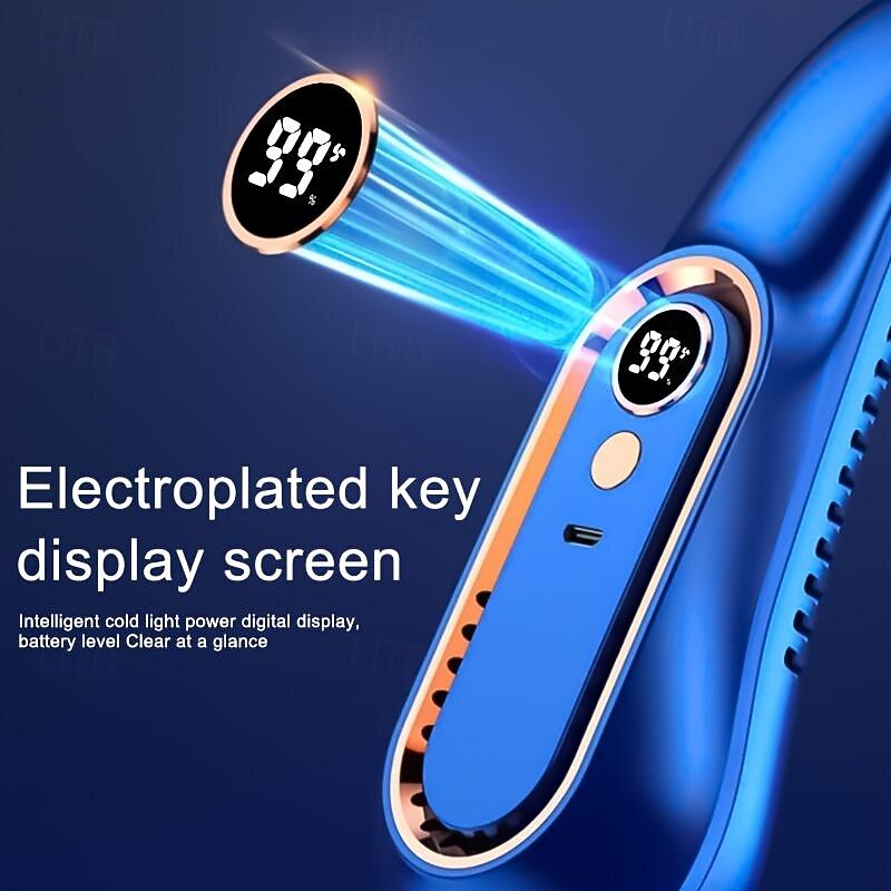 Digital Display Neck Fan – Wearable 5-Speed USB Rechargeable Air Cooler for Outdoor Use3