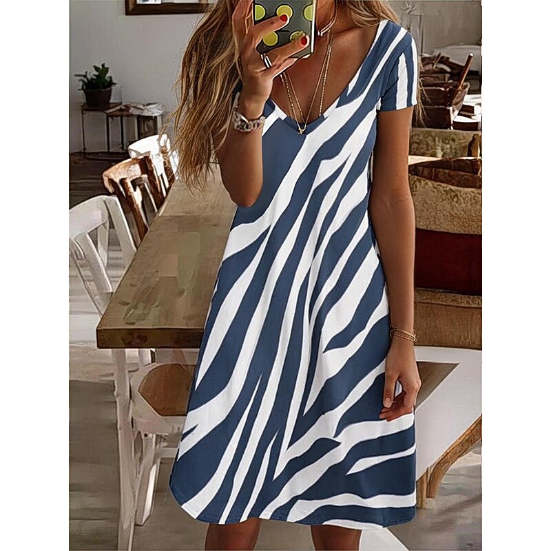Women's Casual Dress Summer Dress Stylish Vacation Daily Date Regular Fit Ombre Marble Short Sleeve V Neck Light Yellow Pink Royal Blue Sky Blue Summer4