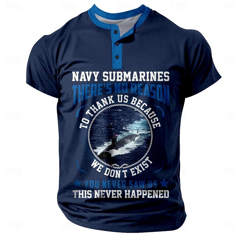 NAVY SUBMARINES Men's Casual 3D Print Henley Shirt Graphic Letter Henley Clothing Apparel  Daily Short Sleeve Print Button-Down Fashion Designer Comfortable4