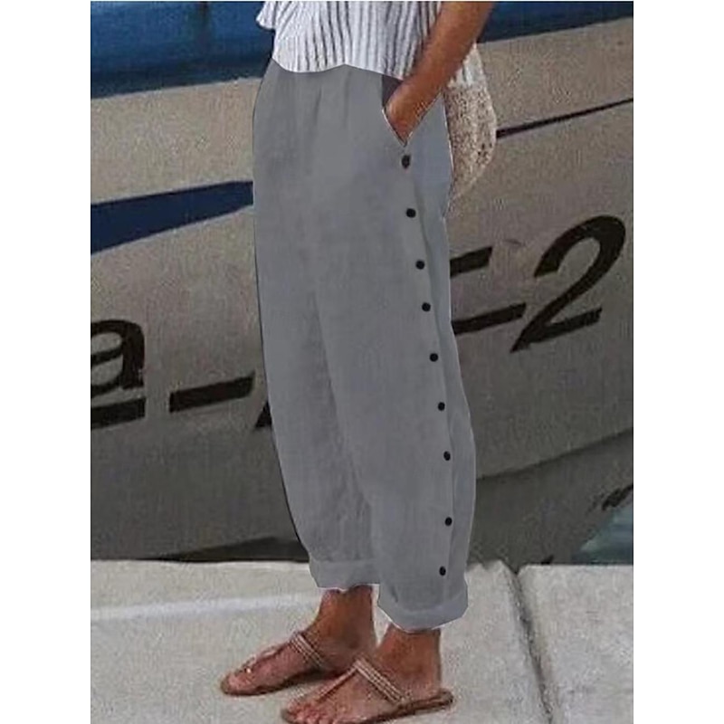 Women's Pants Trousers Casual Daily Long Plain Side Pockets Breathability Comfortable Inelastic Weekend Black White Blue Gray Spring & Summer Regular Fit4