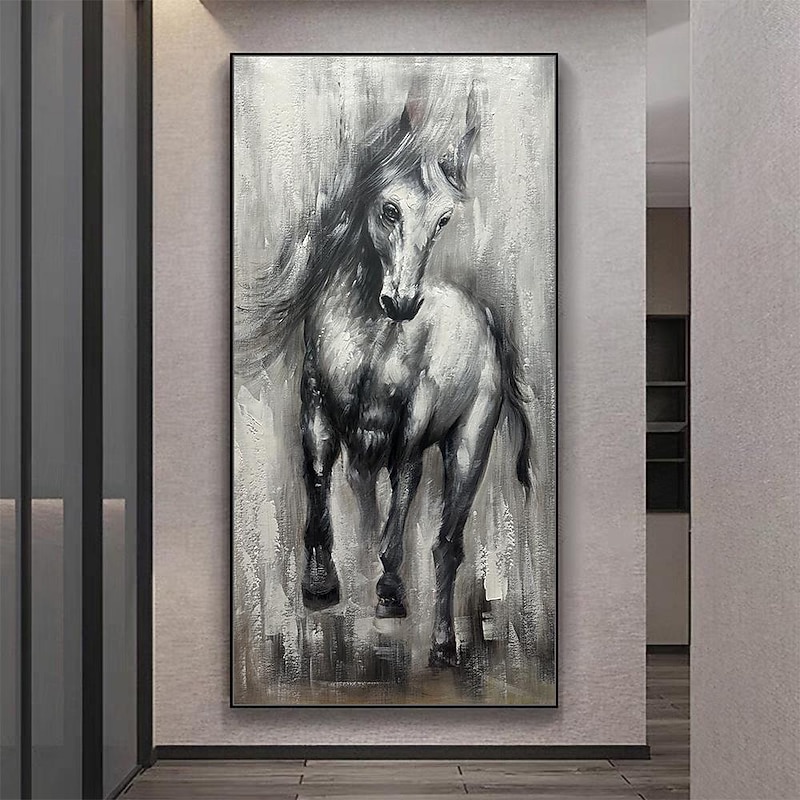 Mintura Handmade Horse Oil Paintings On Canvas Wall Art Decoration Modern Abstract Animal Picture For Home Decor Rolled Frameless Unstretched Painting