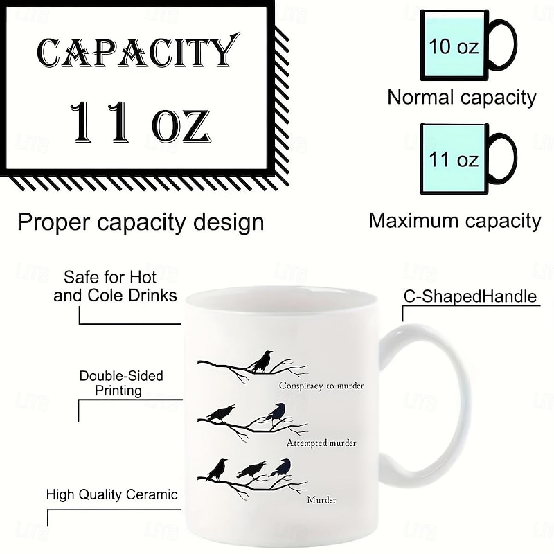 1pc Crow Conspiracy Accessory to Murder Gift Funny Coffee Mug Crow Lover Crow Mug Gift Crow Enthusiast Gift for Crow Fan Humorous Crow Mug Funny Gift Tea Cup 11oz Ceramic Coffee Mug Double-si3