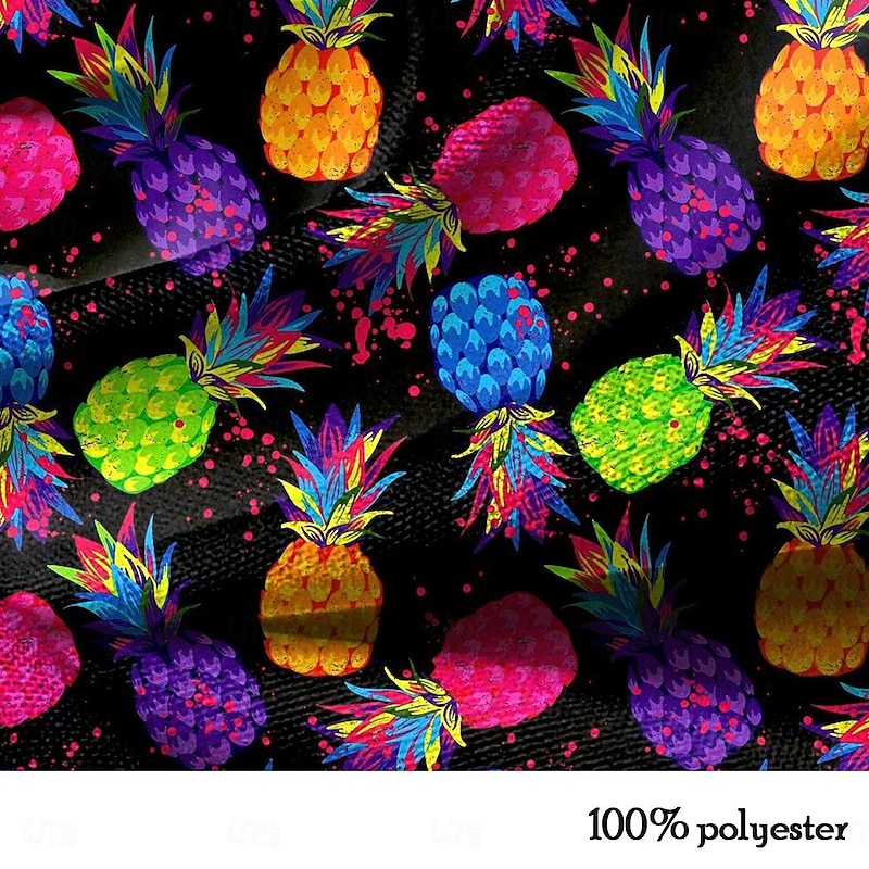 Men's Fruit Pineapple Summer Hawaiian Shirt Aloha Shirt Short Sleeves Shirt Turndown Casual Outdoor Vacation Street Black White Pink S M L3