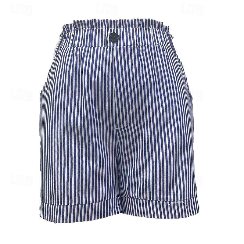 Women's Shorts Casual Daily Short Striped Side Pockets Breathability Comfortable Micro-elastic Weekend Black Red Blue Summer Regular Fit4
