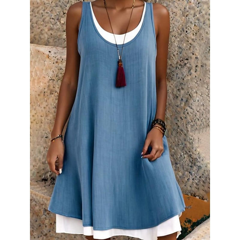 Women's Mini Dress Skater Dress Summer Dress Basic Casual Daily Holiday Slim Plain Sleeveless Crew Neck Black Light Green Blue Light Grey Summer Spring