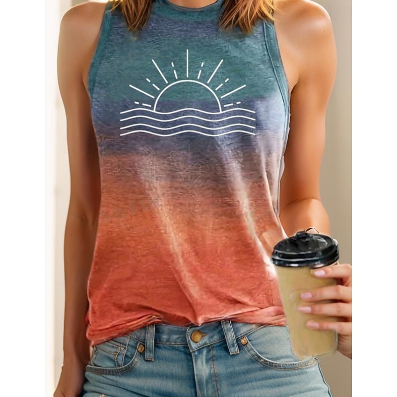 Women's Camisole Tank Top Vest Tropical Hawaiian Stylish Ombre Print Sleeveless Regular Tops Crew Neck Orange Summer
