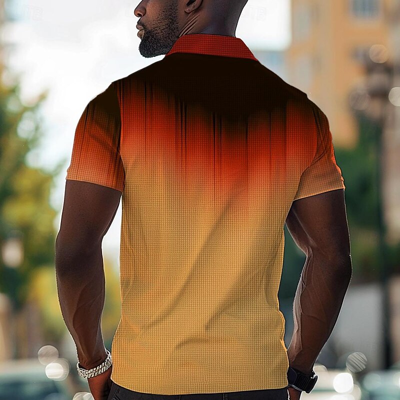 Men's Striped Golf Shirt Short Sleeve Polo Shirts Collared Shirts Casual Vacation Wear Formal Wear Festival Wear Buttons 3D Print Summer Spring Yellow Orange2