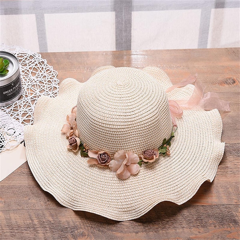 Women's Hat Sun Hat Portable Sun Protection Outdoor Holiday Beach Flower Pure Color2
