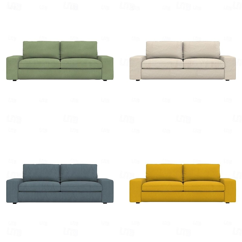 3-seat Sofa Cover Quilted 100% Cotton Slipcovers Solid Color  KIVcover LITB PRIME cover4