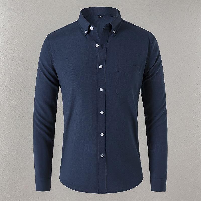 Men's Shirt Summer Shirt Button Up Shirt Casual Shirt Black White Navy Blue Blue Gray Long Sleeve Plain Button Down Collar Holiday Vacation Button-Down Clothing Apparel Fashion Casual Comfortable