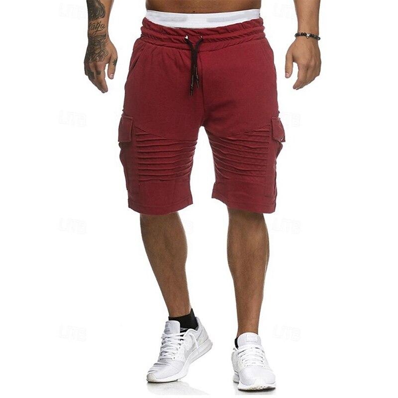 Men's Cargo Shorts Sweat Shorts Shorts Bermuda shorts Elastic Waist Multi Pocket Pleats Plain Comfort Sports Knee Length Outdoor Daily Fashion Streetwear Black White Micro-elastic4