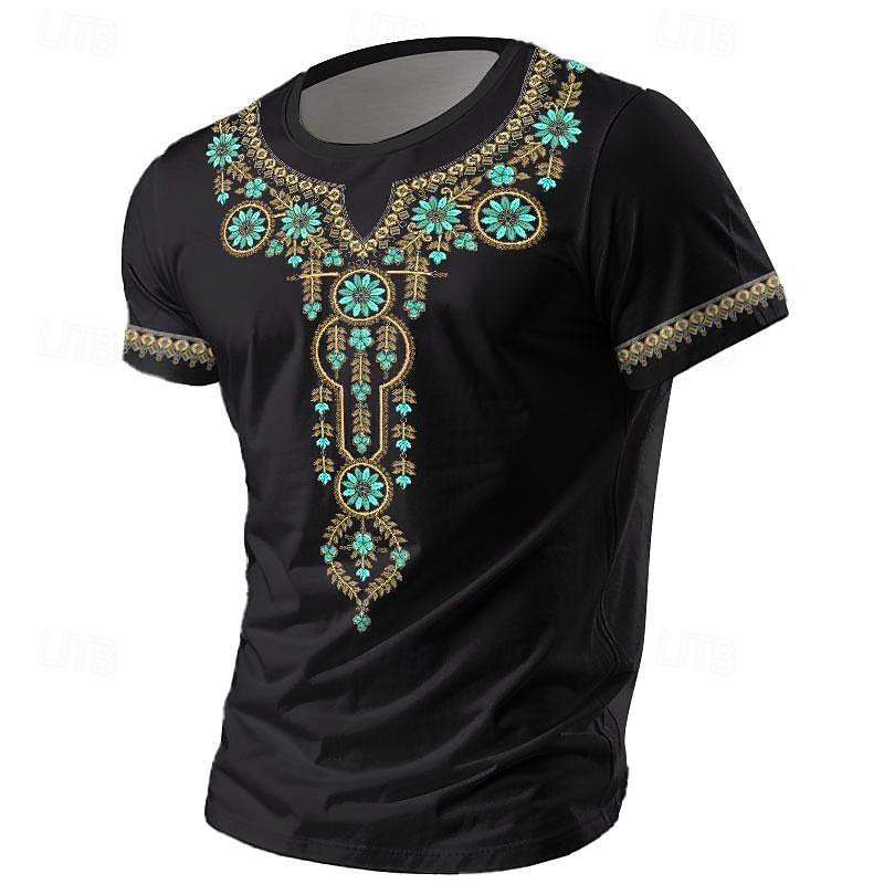 Men's Graphic Pattern Tribal T Shirt T shirt 3D Print Crew Neck Shirt Vacation Ethnic Casual Casual Daily Holiday Black White Blue Summer Spring Clothing Apparel S M L XL XXL XXXL4