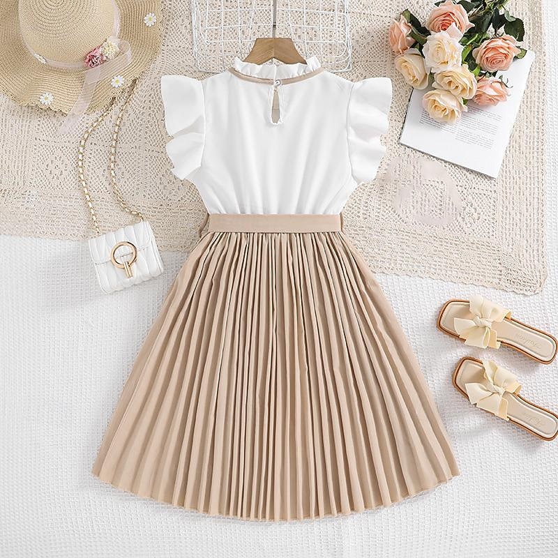 Kids Girls' Dress Color Block Sleeveless Party Outdoor Casual Fashion Daily Casual Polyester Summer Spring Fall 2-12 Years caramel colour Red2