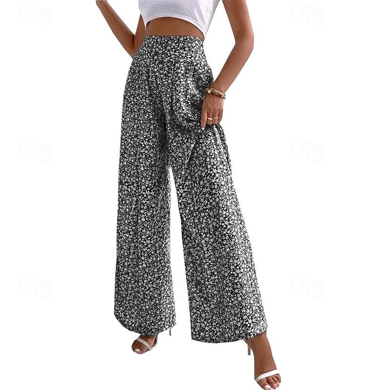 Women's Wide Leg Pants Trousers Casual Daily Long Floral Printing Breathability Comfortable Micro-elastic Weekend Black Red Blue Green Spring & Summer Regular Fit3