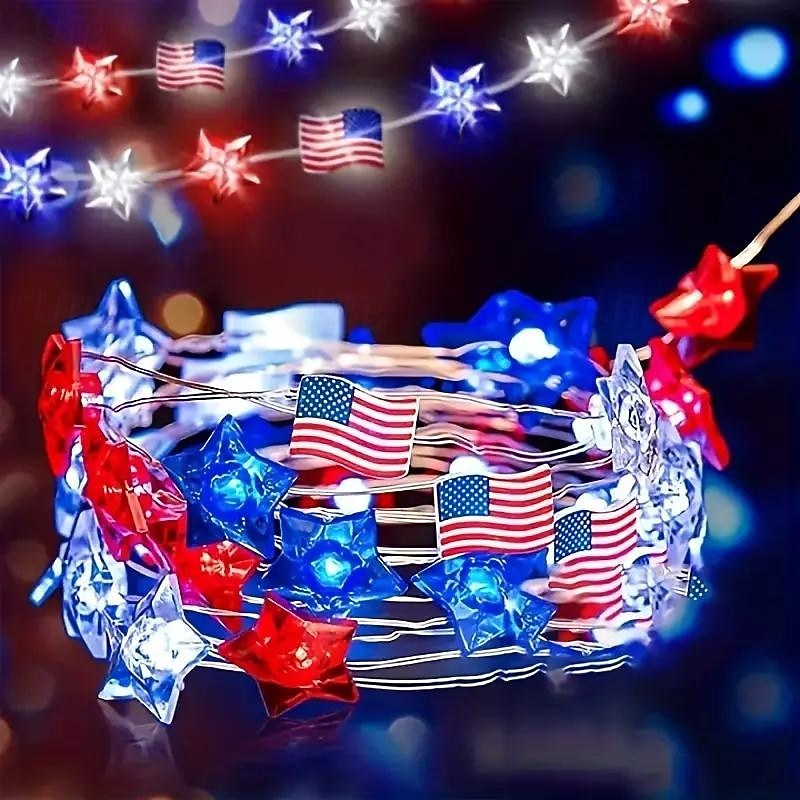 Patriotic LED String Lights Independence Day Decor Lights 2m 20LEDs Battery Powered Fourth of July  Stars Fairy Lights Red White Blue Holiday Home Decoration4