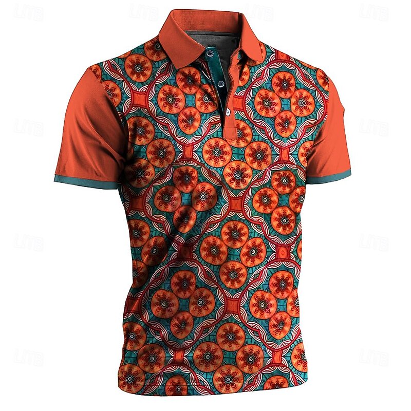Men's Tribal Polo Shirts Golf Shirt Short Sleeve Polo Shirts Collared Shirts Vintage Casual Vacation Wear Party Outfits Buttons 3D Print Summer Yellow Blue Orange