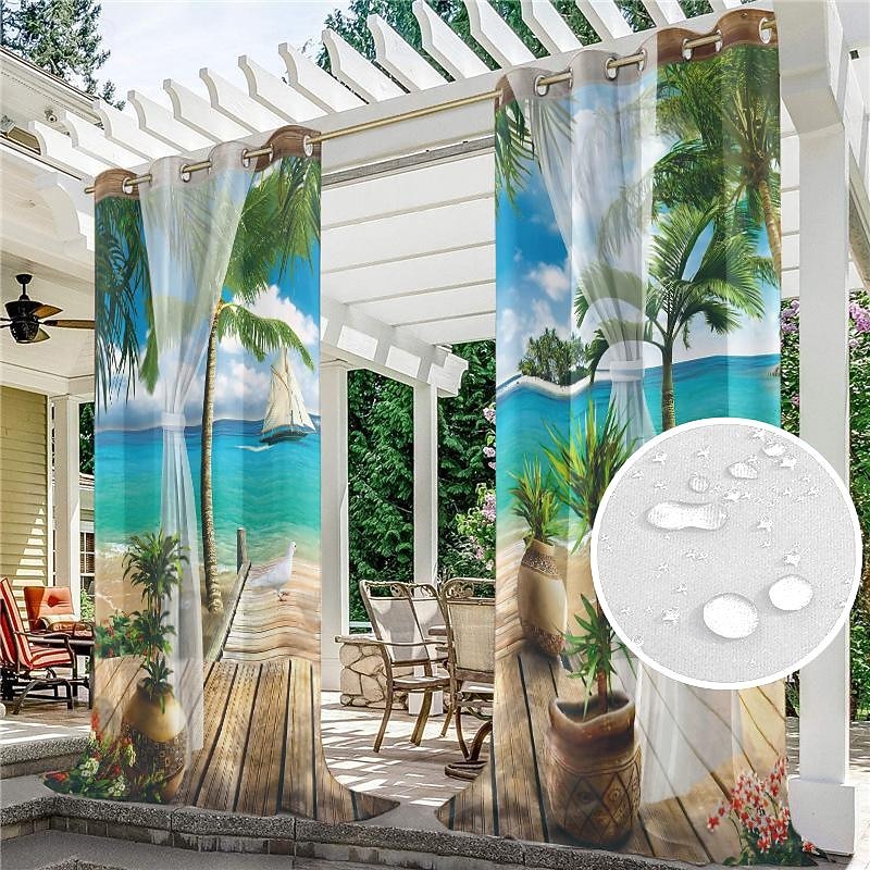 Outdoor Curtain for Patio Waterproof, Home Decor Thermal Insulated Grommet Top Blackout Indoor Outdoor Vertical Blind/Drape for Gazebo, Front Porch, Pergola2