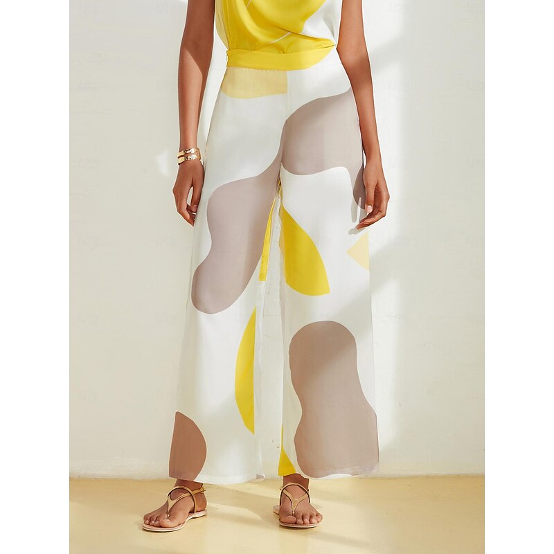 Women's Straight Full Length Satin Pocket Micro-elastic Pants Casual Daily Weekend White Summer S M L4