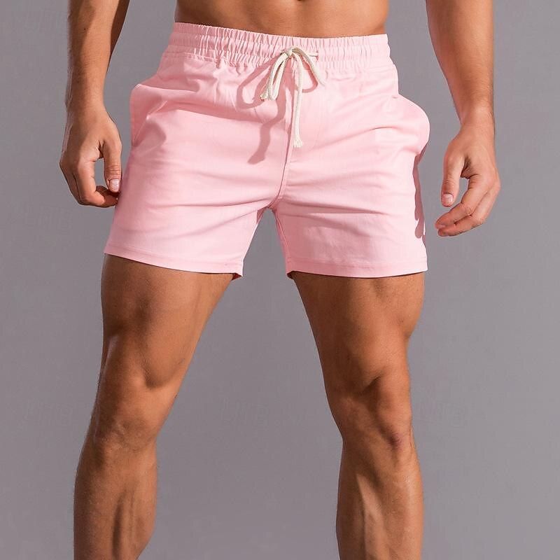 Men's Athletic Shorts Shorts Summer Shorts Work Shorts Pocket Drawstring Elastic Waist Plain Comfort Breathable Short Outdoor Sports Classic Casual White Pink3