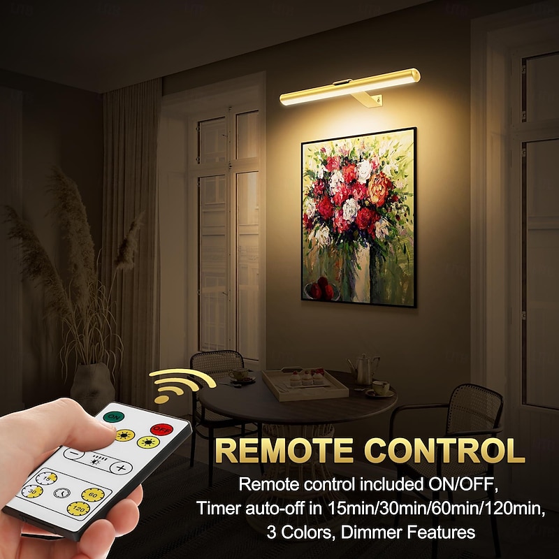 Rechargeable Picture Light with Remote, Dimmable Wireless Battery Painting Light, Art Light Display Lamp with Dimmable Timer, Picture Light for Picture Gallery Dart 30/40cm3