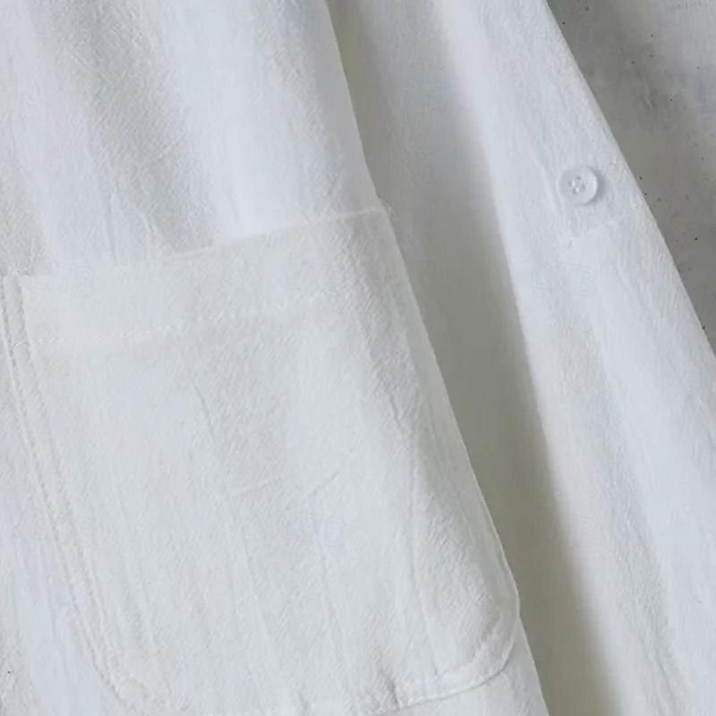 Men's Shirt Linen Shirt Chinese Collar Shirt Mandarin Collar Shirt Casual Shirt Cotton Shirt Plain Vacation Hawaiian Black White Army Green 3/4 Length Sleeve Band Collar Spring &  Fall Clothing3