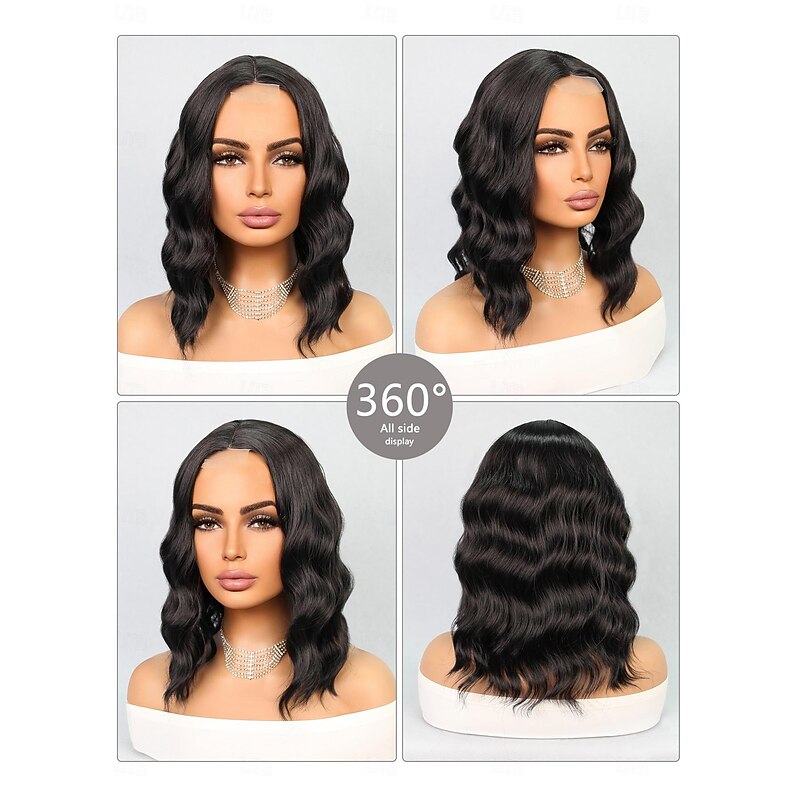 Synthetic Lace Wig Wavy Style 14 inch Black Short Bob U Part Wig Women's Wig Brown / White Dark Brown Black2