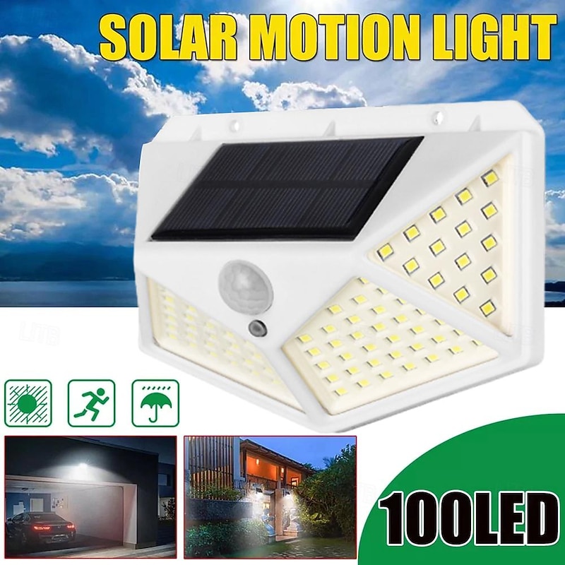 Solar Wall Lights Outdoor 100LEDs 3 Modes 270 Lighting Angle Solar Motion Sensor Outdoor Lamp IP65 Waterproof Light Control Solar Wall Lamp Suitable for Garage Fence Deck Courtyard2