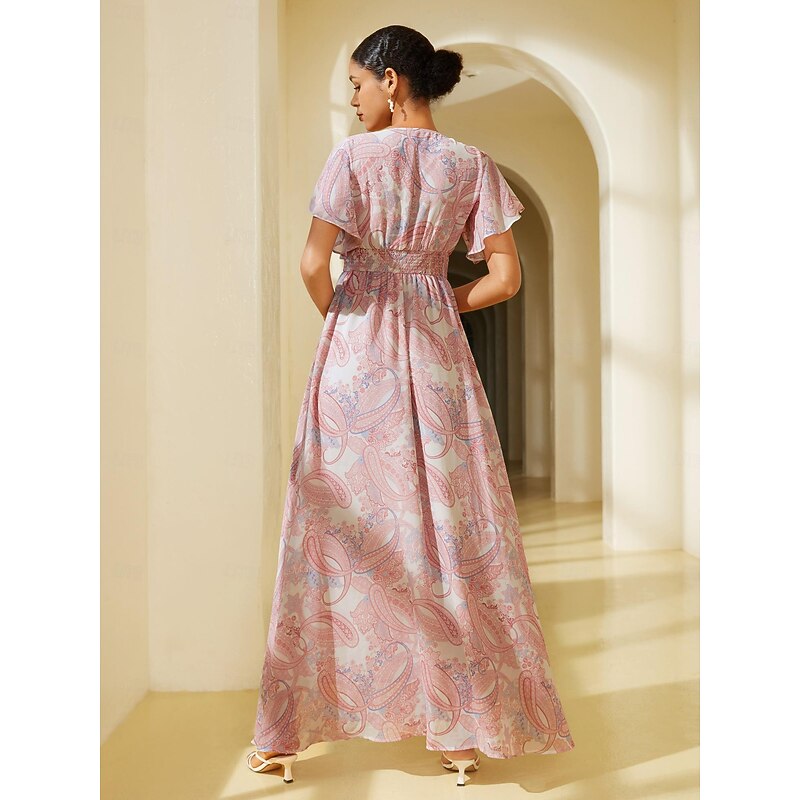 Chiffon Wedding Guest Floral V Neck Corset Maxi Dress2