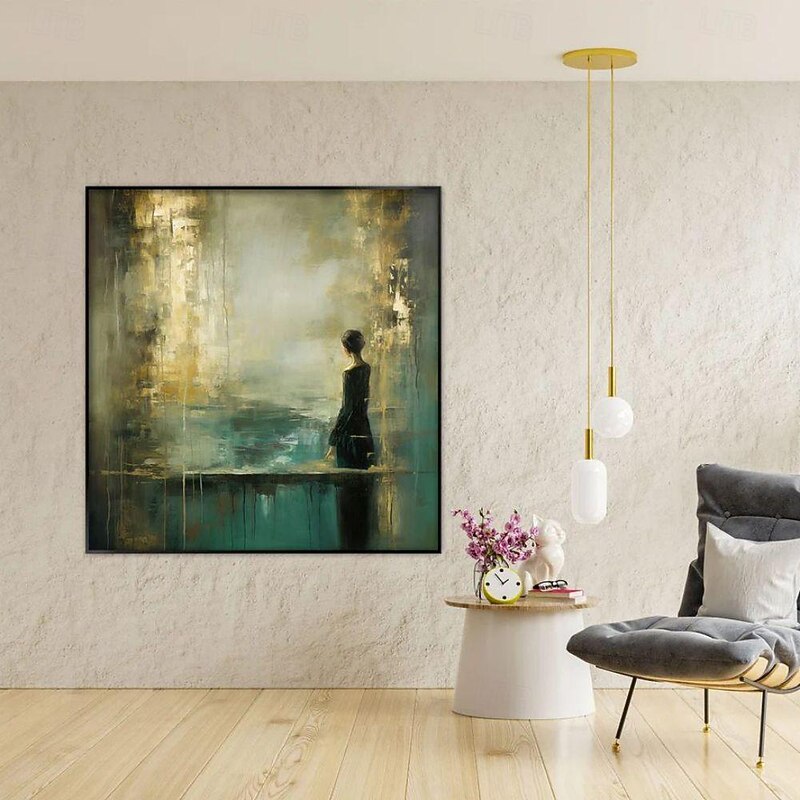 Handmade Oil Painting Canvas Wall Art Decoration Retro Woman Figure Golden Abstract Landscape for Home Decor Rolled Frameless Unstretched Painting3