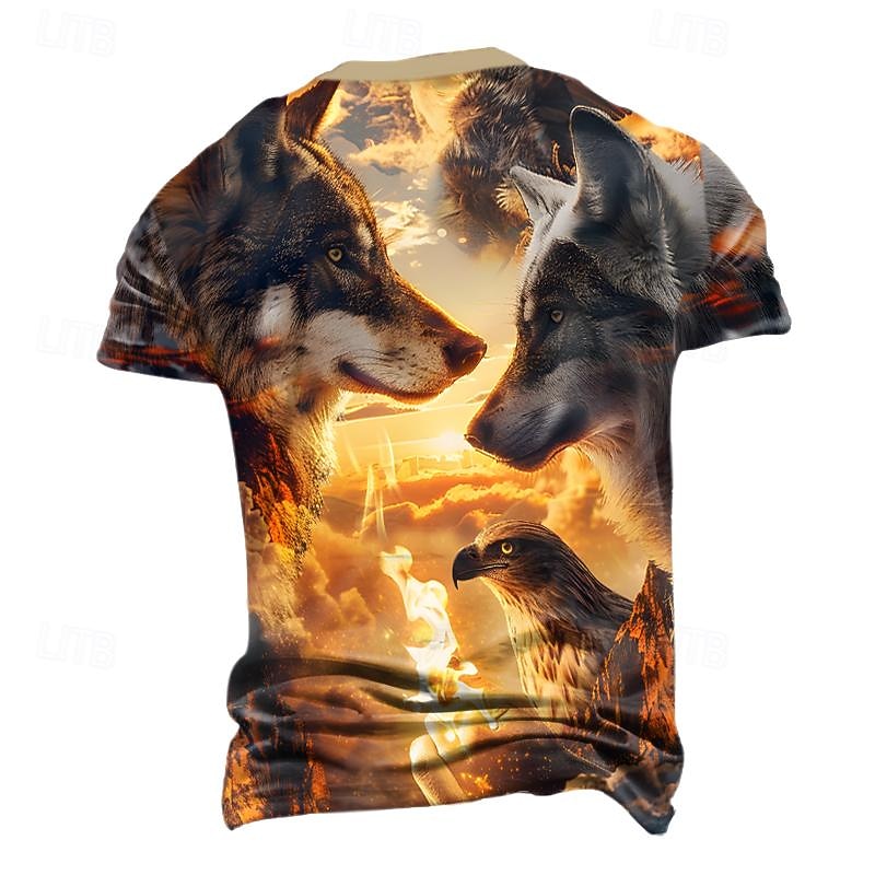 Men's Graphic Animal Wolf T Shirt Short Sleeve T shirt 3D Print Crew Neck Shirt Retro Vintage Casual Street Style Sports Outdoor Holiday Going out Orange Spring & Summer Clothing Apparel S M L XL 2XL2