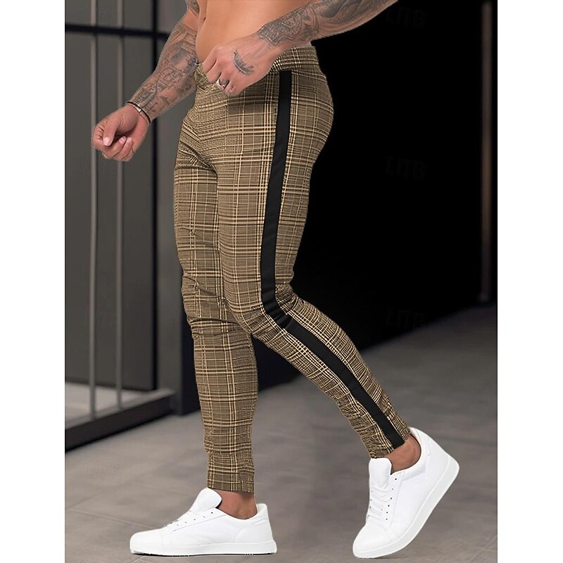 Men's Trousers Chinos Summer Pants Casual Pants Front Pocket Zip Leg Grid / Plaid Comfort Breathable Business Casual Daily Fashion Basic Brown Khaki2