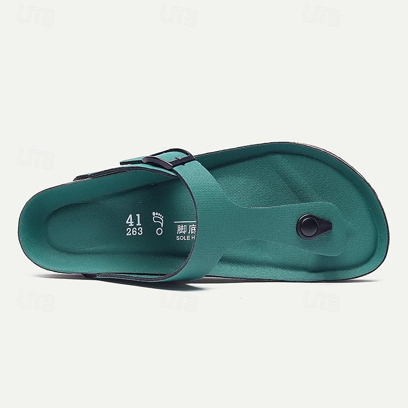 Men's Sandals Slippers & Flip-Flops Flat Sandals Microfiber Breathable Comfortable Slip Resistant Loafer Buckle White Red Green 7