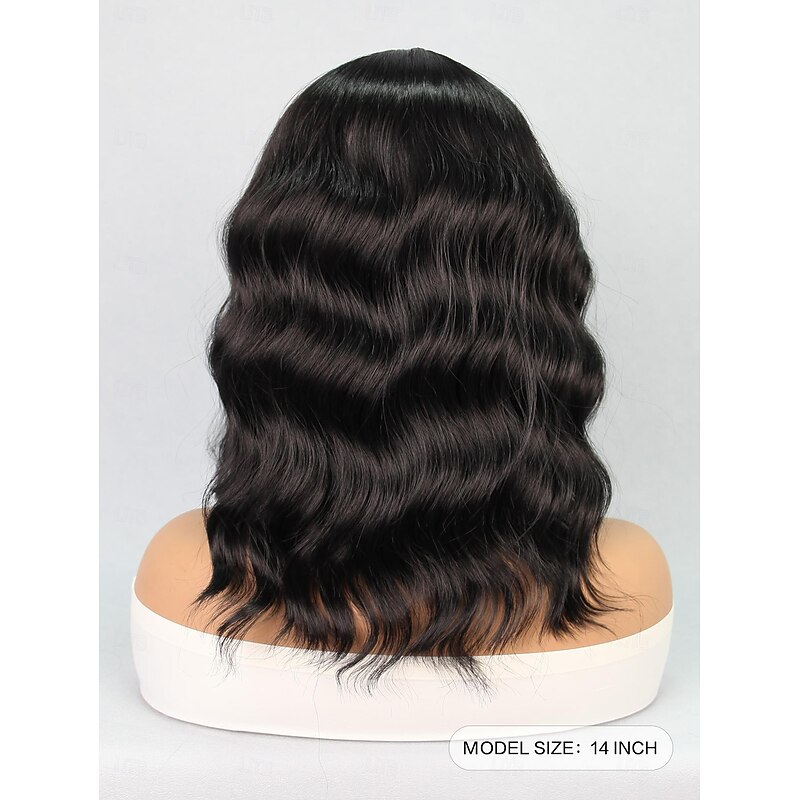 Synthetic Lace Wig Wavy Style 14 inch Black Short Bob U Part Wig Women's Wig Brown / White Dark Brown Black3