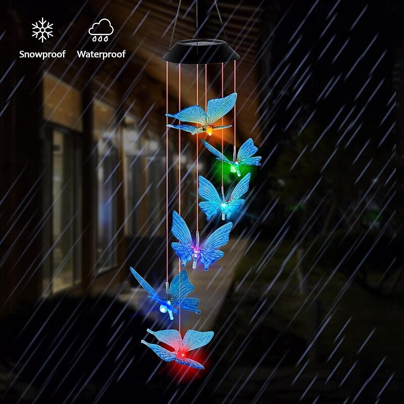 Solar Butterfly Wind Chime Light RGB Color Changing Garden Light Outdoor Waterproof Balcony Garden Park Tree Hanging Light3