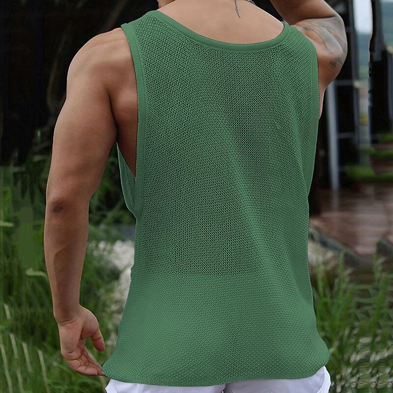 Male Tank Undershirt Camis Sleeveless Deep U Summer Solid / Plain Color White Green Gray Top Tee for Men3