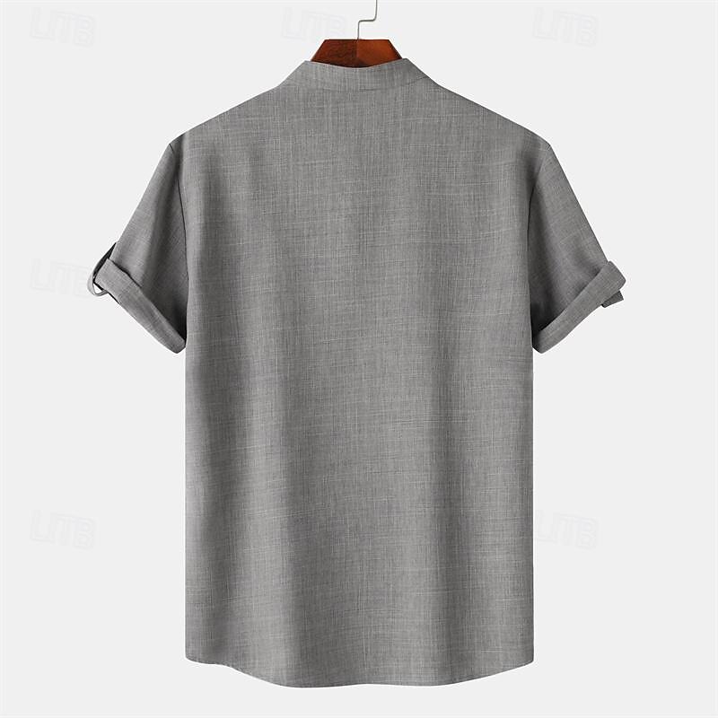 Men's Shirt Linen Shirt Chinese Collar Shirt Mandarin Collar Shirt Casual Shirt Cotton Shirt Plain Vacation Street Black Yellow Light Green Pink Short Sleeve Band Collar Summer Clothing Apparel 8