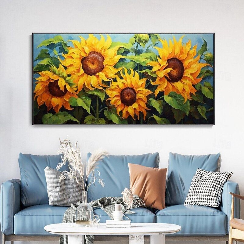 Large Size Handmade Oil Painting Canvas Wall Art Decoration 3D Palette Knife Sunflower Flowers for Home Decor Rolled Frameless Unstretched Painting3