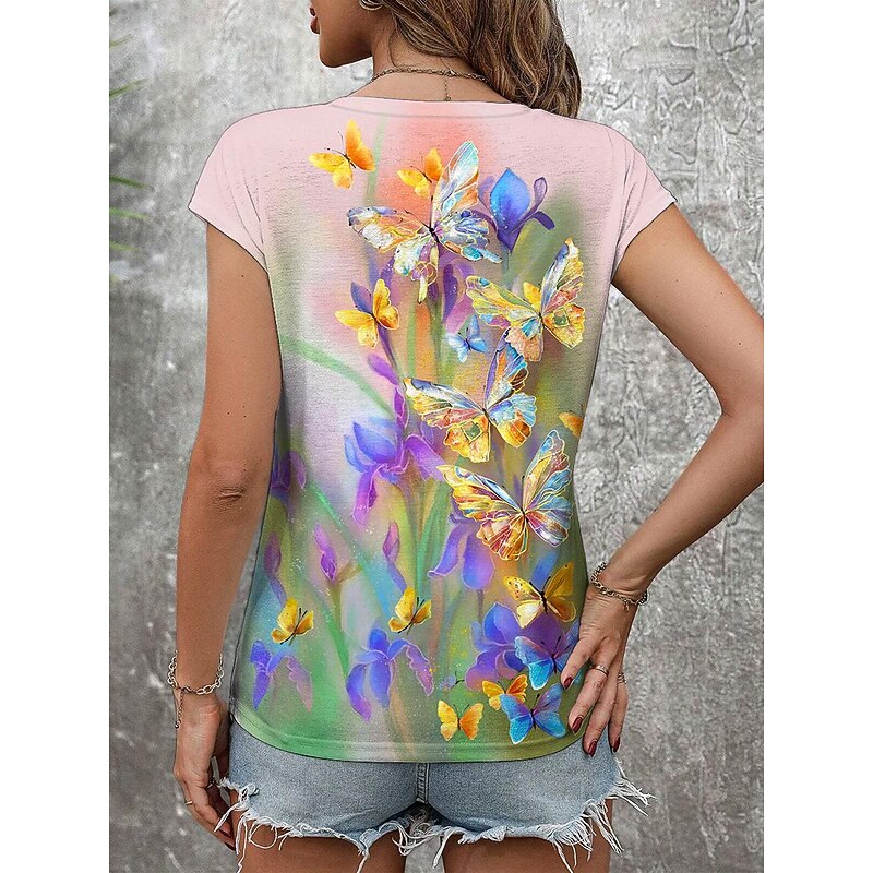 Women's Camisole Tank Top Elegant Floral Print Short Sleeve Regular Tops V Neck Daily Purple Summer2