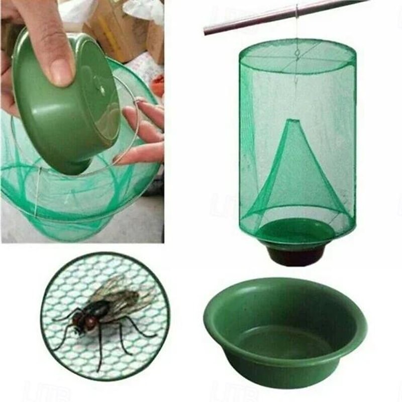 Reusable Ranch Fly Trap,Fly Trap Outdoor Hanging Reusable with Fishing Apparatus | Food Bait Flay Catcher Cage for Indoor or Outdoor Family Farms4