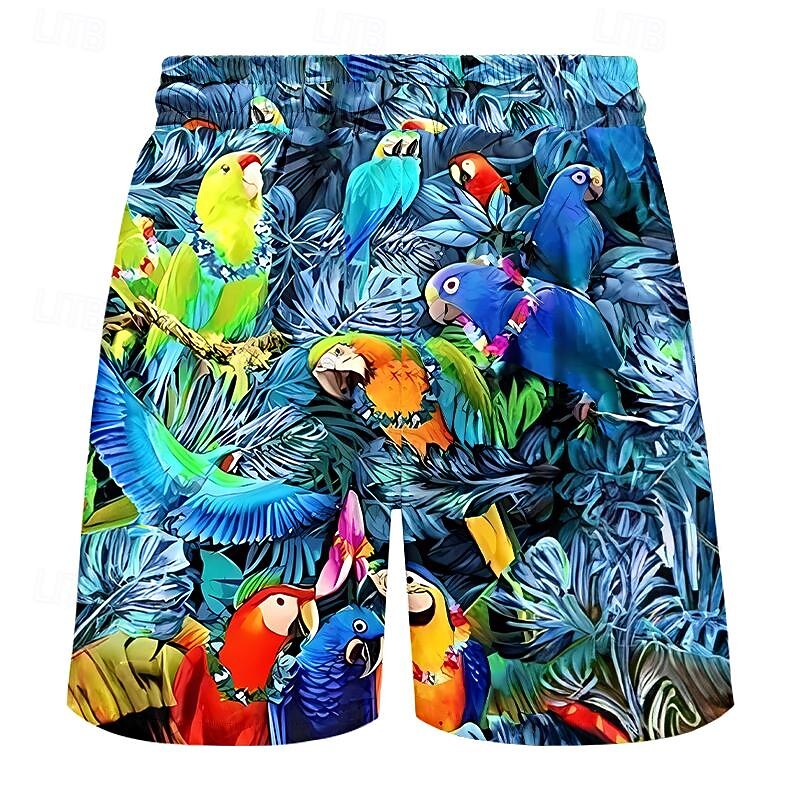 Men's Parrot Flower / Plants Swim Trunks Swim Shorts Board Shorts Mid Waist Fashion Streetwear Designer Casual Daily Holiday Pocket Drawstring Elastic Waist Designer Clothing Apparel2