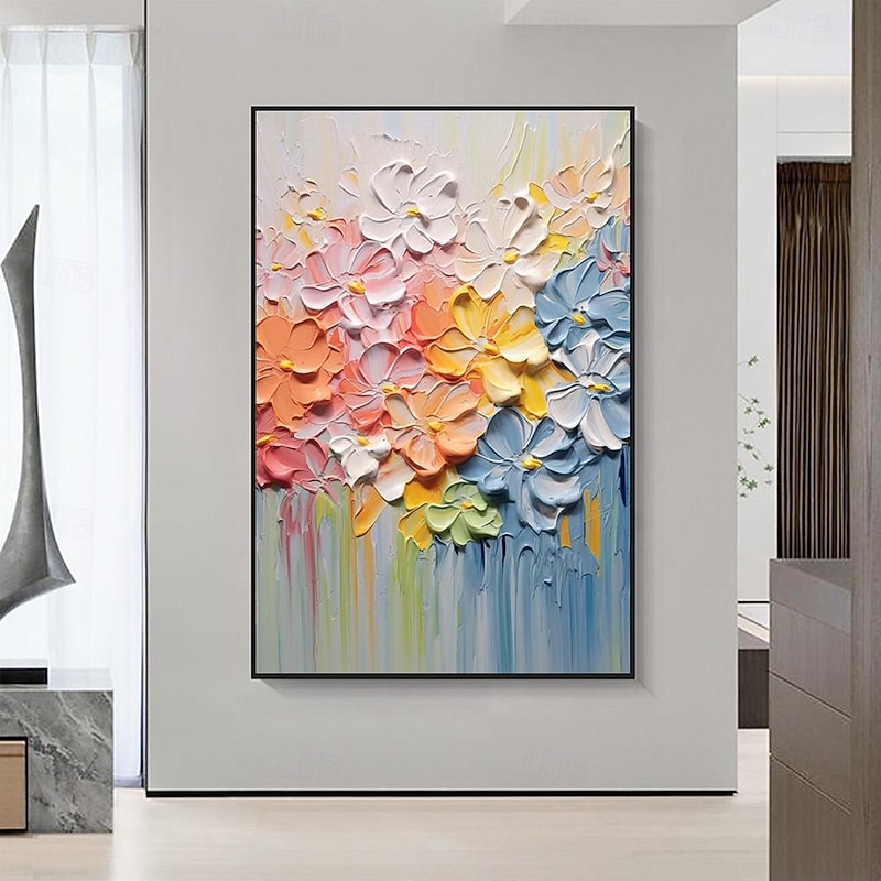 3D Colorful Floral painting Hand-Painted flower Oil Painting abstract Colorful Floral paionting Wall Art Colorful Floral Painting Flower Textured painting Wall Decor2