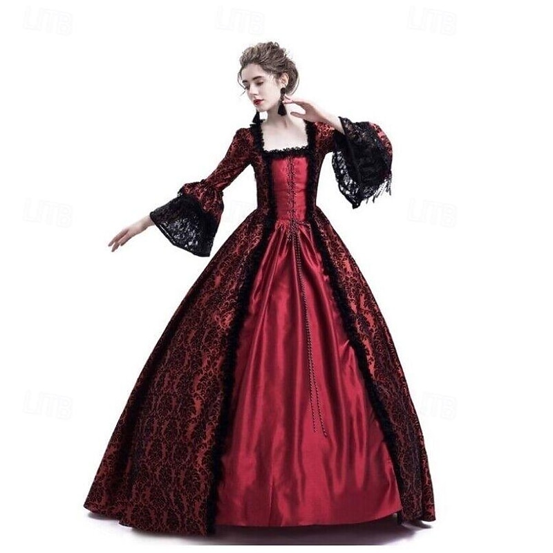 Vintage Inspired Party Costume Flare Cuff Sleeve Square Neck Fancy Dress Women's Halloween Carnival Masquerade Dress Party / Cocktail Carnival of Venice Adults' Dress All Seasons3