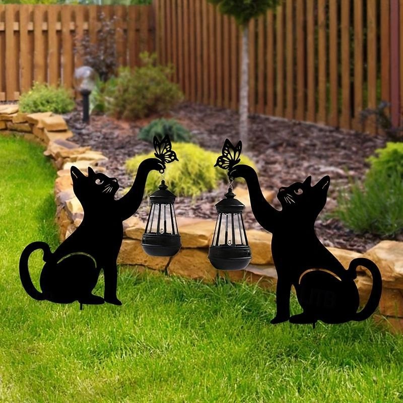 1/2pcs Outdoor LED Solar Lawn Lamp Black Cat for Yard Garden Decoration Halloween Christmas New Year Wedding Party Solar Pathway Lamp Waterproof Black Iron Cat Lamp2