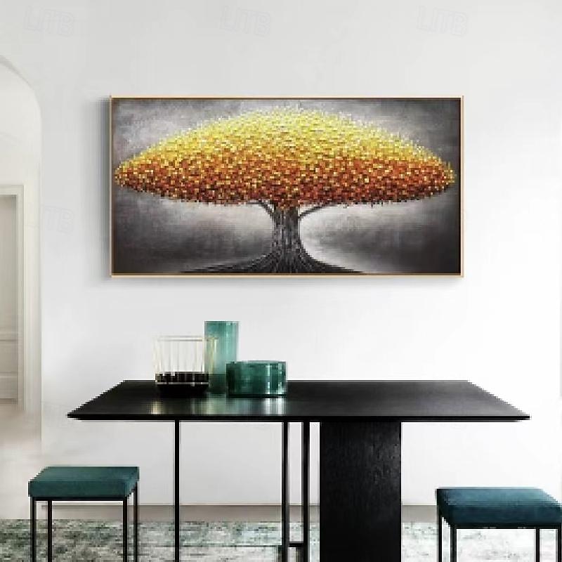 Large Gold Tree Landscape Oil Painting On Canvas Original 3D Textured Nature Forest Wall Art Living Room Wall Art Decor Gray Art Unframed4