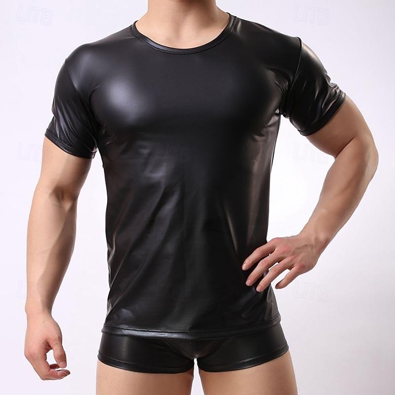 Dance Costumes Exotic Dancewear Pole dance Top Pure Color Splicing Men's Performance Training Short Sleeve High PU