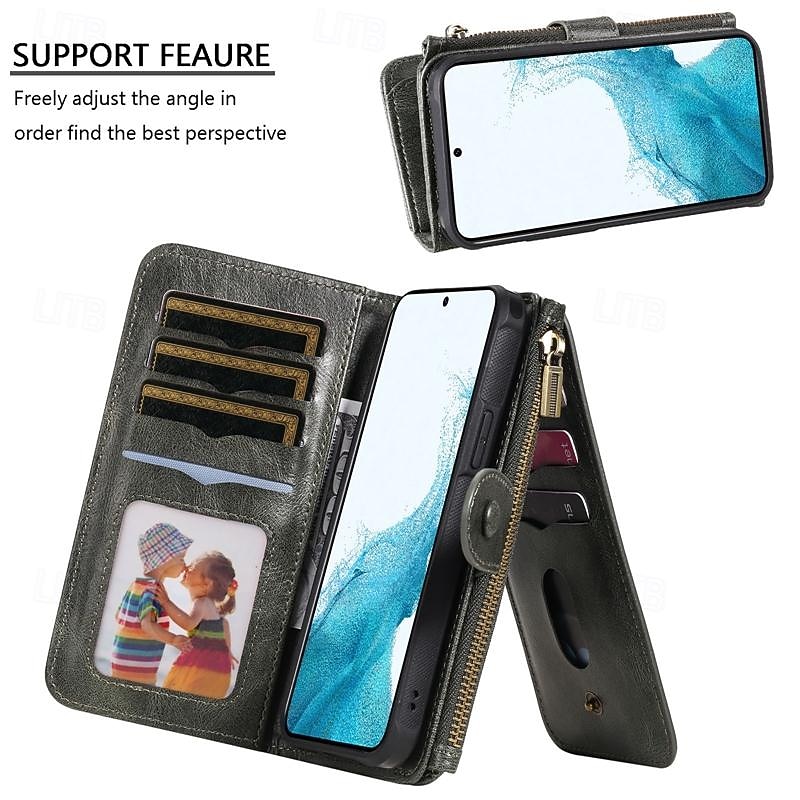 Phone Case For Samsung Galaxy S25 S24 S23 S23 FE S22 S21 Ultra Plus S20 Wallet Case Detachable Magnetic Zipper Retro TPU PU Leather4