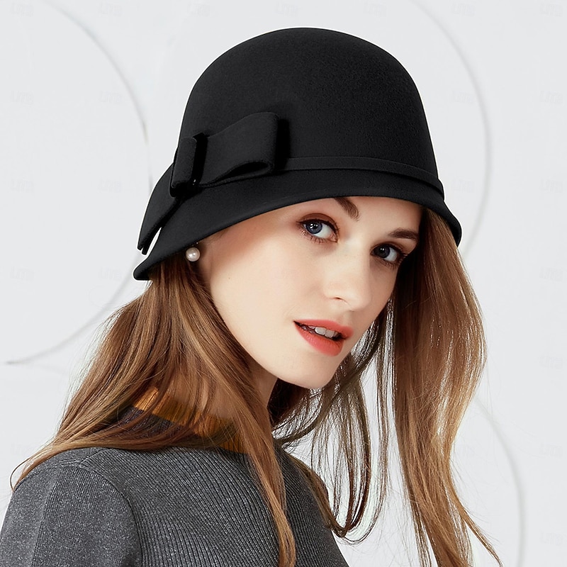Hats Headwear 100% Wool Bowler / Cloche Hat Bucket Hat Fedora Hat Wedding Tea Party Elegant Wedding With Bowknot Cap Headpiece Headwear4