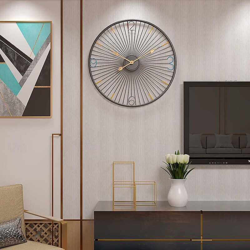 Wall Clock Art Clock Nordic Wall Clock Living Room Silent Clock Round Iron Clock Used for Home Wall Decor Battery Powered Black Gold Black Silent Office Wall Clock 50cm2